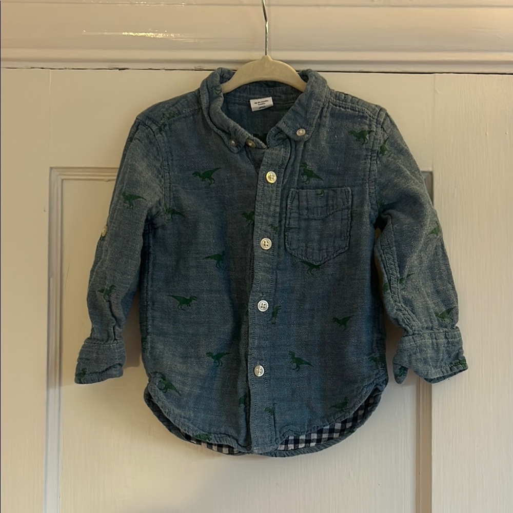 Baby gap dinosaur Blue Button Down Shirt with Rolled Sleeves